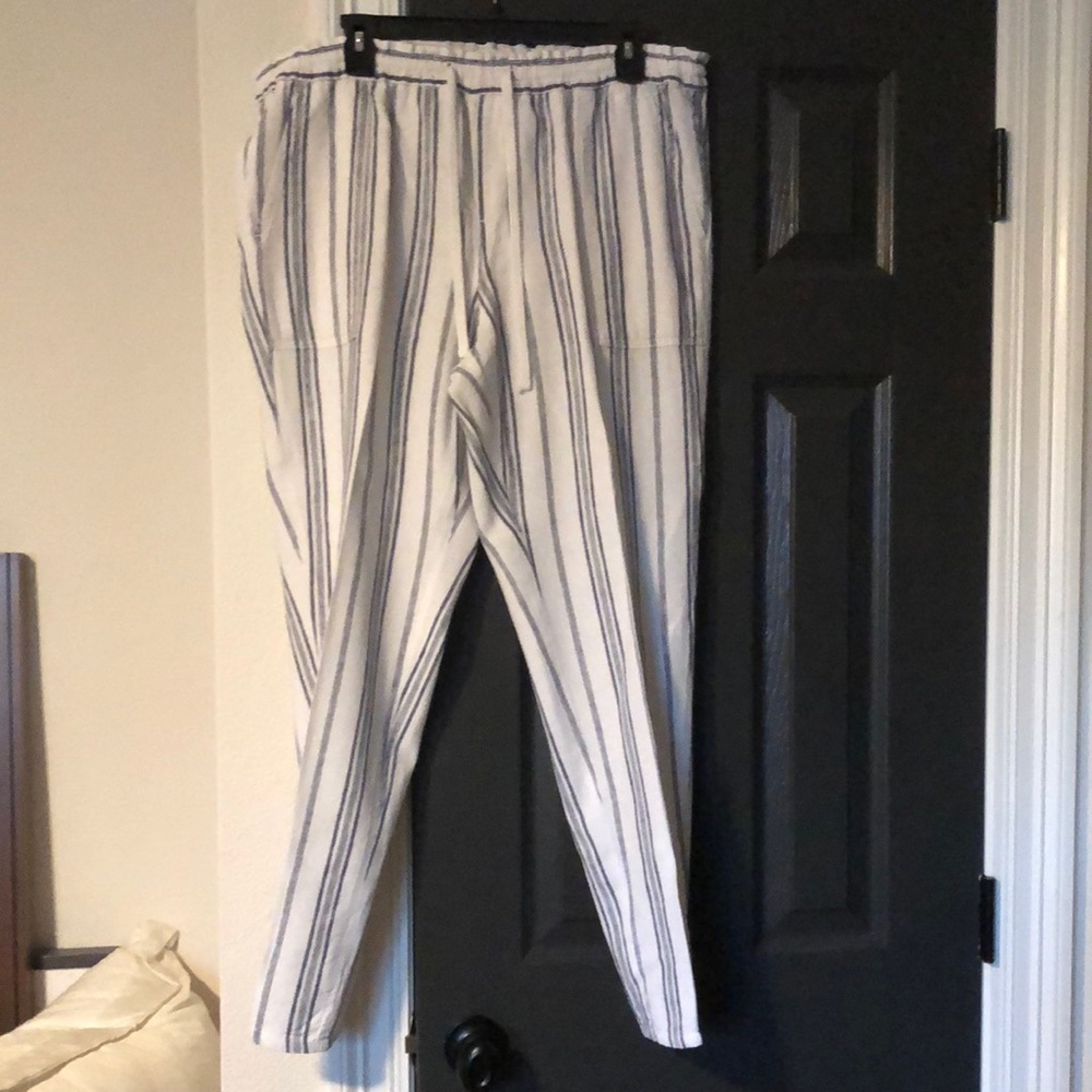 Blue striped casual linen pants